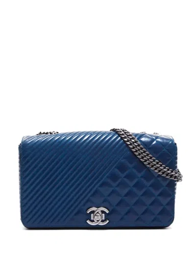 Pre-owned Chanel 2014-2015 Coco Boy Flap Shoulder Bag In Blue