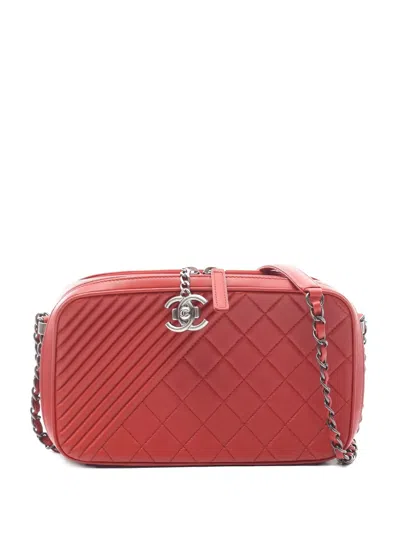 Pre-owned Chanel 2014-2015 Cocoboy Quilted Chain Camera Bag In Red