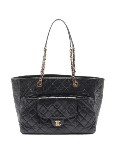Pre-owned Chanel 2014-2015 Diamond-quilting Tote Bag In Black
