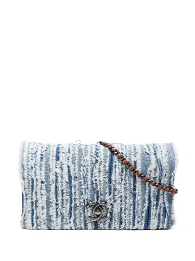 Pre-owned Chanel 2014-2015 Frayed Denim Shoulder Bag In Blue