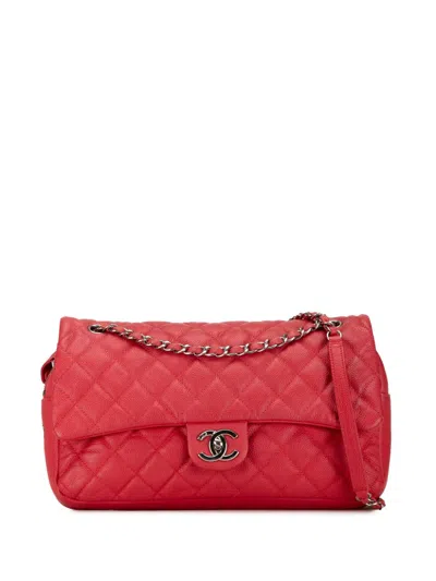 Pre-owned Chanel 2014-2015 Jumbo Caviar Easy Flap Shoulder Bag In Red