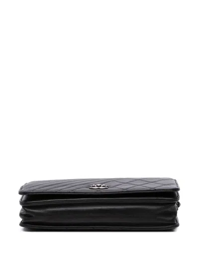 Pre-owned Chanel 2014-2015 Lambskin Coco Boy Wallet On Chain Crossbody Bag In Black