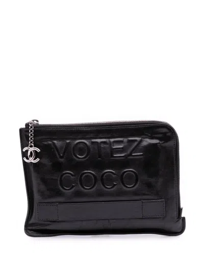 Pre-owned Chanel 2014-2015 Lambskin Votez Coco Clutch Bag In Black