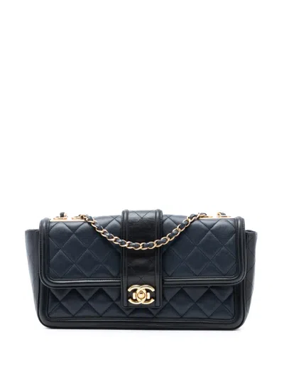Pre-owned Chanel 2014-2015 Large Bicolor Quilted Lambskin Elegant Cc Flap Shoulder Bag In Blue