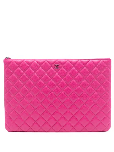 Pre-owned Chanel 2014-2015 Large Quilted Caviar O Case Clutch Bag In Pink