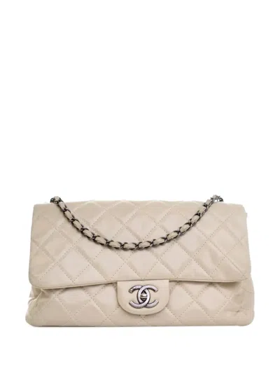 Pre-owned Chanel 2014-2015 Large Quilted Glazed Calfskin Coco Soft Flap Shoulder Bag In Brown