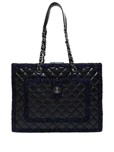 Pre-owned Chanel 2014-2015 Matelassé Tweed-detailed Tote Bag In Black