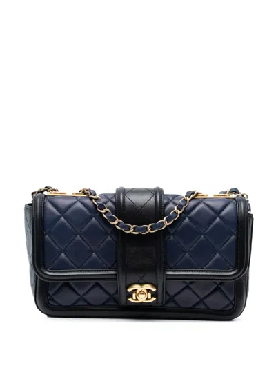 Pre-owned Chanel 2014-2015 Medium Bicolor Quilted Lambskin Elegant Cc Flap Crossbody Bag In Blue