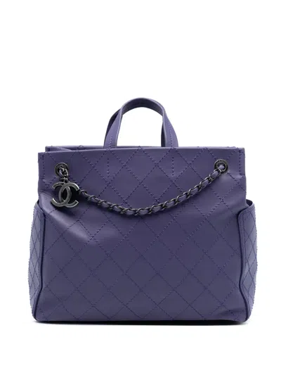 Pre-owned Chanel 2014-2015 Medium Cc Quilted Calfskin Pocket Tote Satchel In Purple