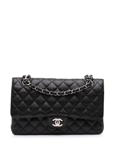 Pre-owned Chanel 2014-2015 Medium Classic Caviar Double Flap Shoulder Bag In Black