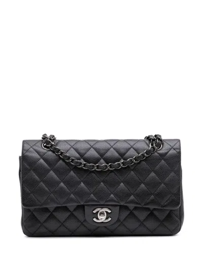 Pre-owned Chanel 2014-2015 Medium Classic Caviar Double Flap Shoulder Bag In Black