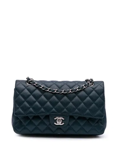 Pre-owned Chanel 2014-2015 Medium Classic Caviar Double Flap Shoulder Bag In Blue