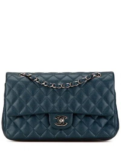 Pre-owned Chanel 2014-2015 Medium Classic Caviar Double Flap Shoulder Bag In Blue
