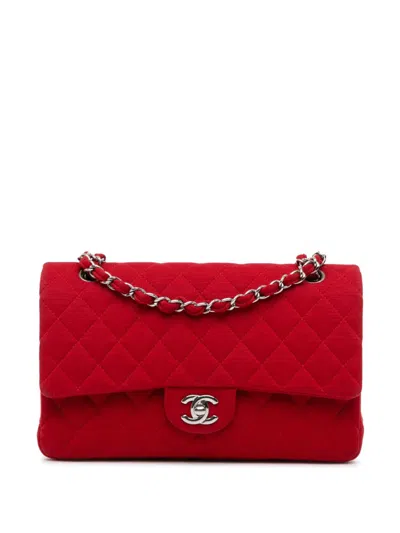 Pre-owned Chanel 2014-2015 Medium Classic Jersey Double Flap Shoulder Bag In Red