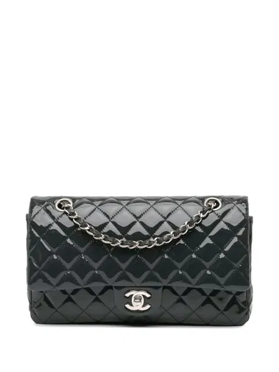 Pre-owned Chanel 2014-2015 Medium Classic Patent Double Flap Shoulder Bag In Blue