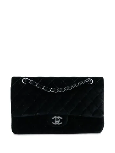 Pre-owned Chanel 2014-2015 Medium Classic Velvet Double Flap Shoulder Bag In Black