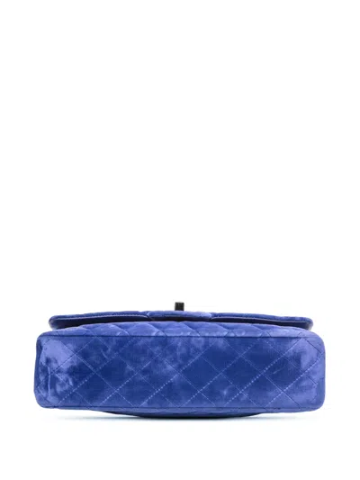 Pre-owned Chanel 2014-2015 Medium Classic Velvet Double Flap Shoulder Bag In Blue