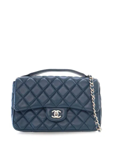 Pre-owned Chanel 2014-2015 Medium Easy Carry Flap Satchel In Blue