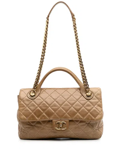 Pre-owned Chanel 2014-2015 Medium Glazed Calfskin Castle Rock Top Handle Flap Satchel