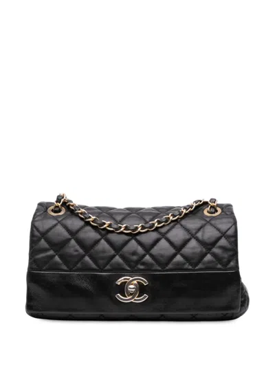 Pre-owned Chanel 2014-2015 Medium Quilted Calfskin Soft Elegance Flap Shoulder Bag In Black