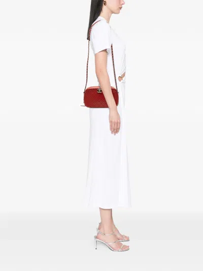 Pre-owned Chanel 2014-2015 Medium Quilted Lambskin Coco Boy Camera Bag Crossbody Bag In Red