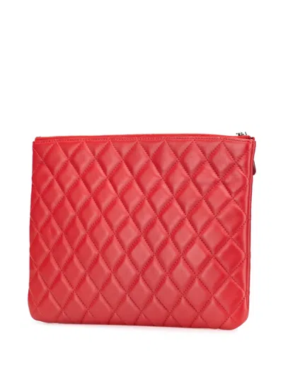 Pre-owned Chanel 2014-2015 Medium Quilted Lambskin O Case Clutch Bag In Red