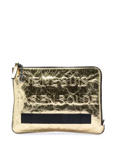 Pre-owned Chanel 2014-2015 Metallic Lambskin Je Ne Suis Pas En Solde Clutch Bag In Gold