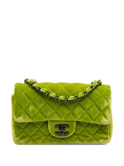 Pre-owned Chanel 2014-2015 Mini Rectangular Classic Velvet Single Flap Crossbody Bag In Green