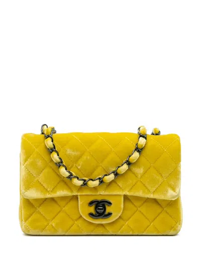Pre-owned Chanel 2014-2015 Mini Rectangular Classic Velvet Single Flap Crossbody Bag In Yellow