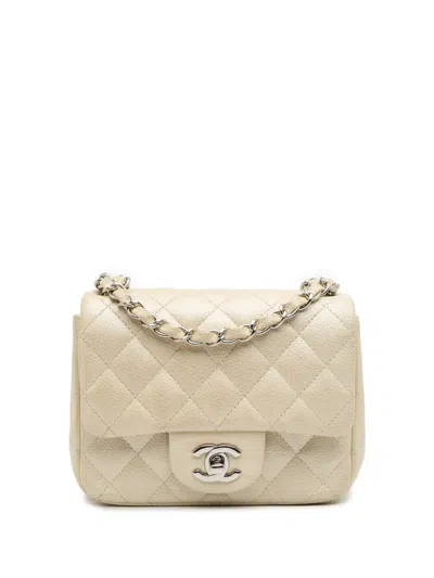 Pre-owned Chanel 2014-2015 Mini Square Classic Caviar Single Flap Crossbody Bag In Gold