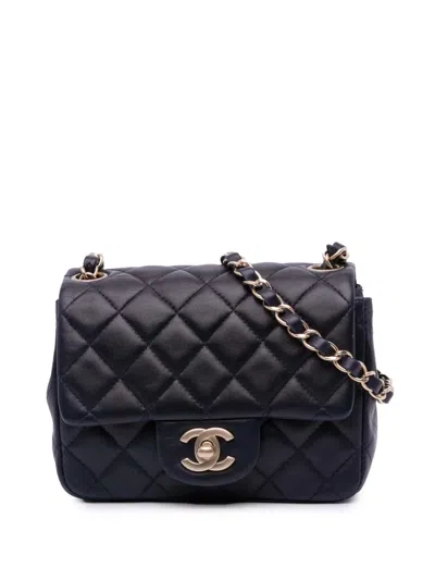 Pre-owned Chanel 2014-2015 Mini Square Classic Lambskin Single Flap Crossbody Bag In Blue