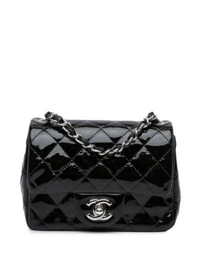 Pre-owned Chanel 2014-2015 Mini Square Classic Patent Single Flap Crossbody Bag In Black