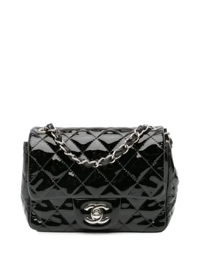 Pre-owned Chanel 2014-2015 Mini Square Classic Patent Single Flap Crossbody Bag In Black