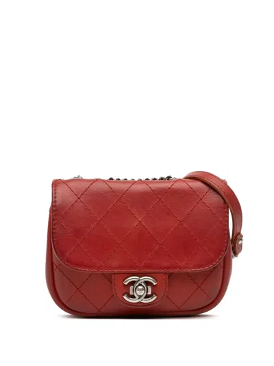 Pre-owned Chanel 2014-2015 Paris Dallas Goatskin Wild Stitch Flap Crossbody Bag In Red