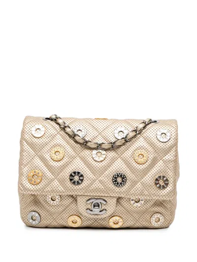 Pre-owned Chanel 2014-2015 Paris-dubai Small Perforated Metallic Lambskin Medals Flap Shoulder Bag