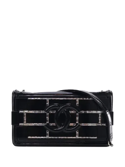 Pre-owned Chanel 2014-2015 Patent And Acrylic Crystal Embellished Boy Brick Horizontal Flap Crossbody Bag In Black