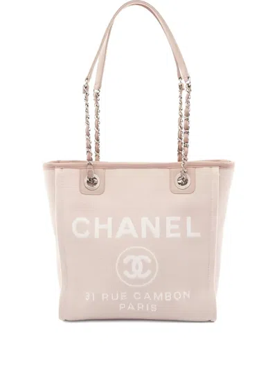 Pre-owned Chanel 2014-2015 Pm Deauville Chain-strap Logo-detail Tote Bag In Neutral
