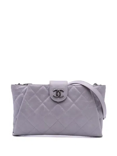 Pre-owned Chanel 2014-2015 Quilted Glazed Calfskin Coco Pleats Chain Clutch Crossbody Bag In Purple