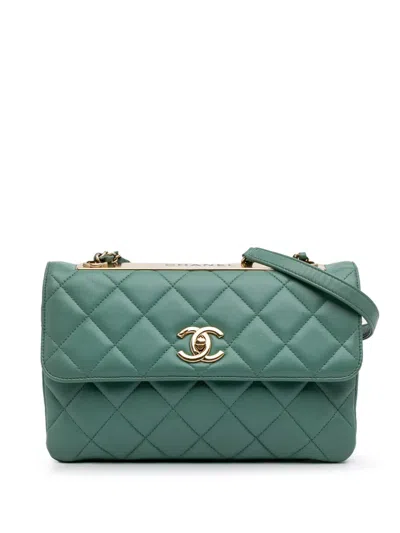 Pre-owned Chanel 2014-2015 Quilted Lambskin Trendy Cc Flap Shoulder Bag In Green