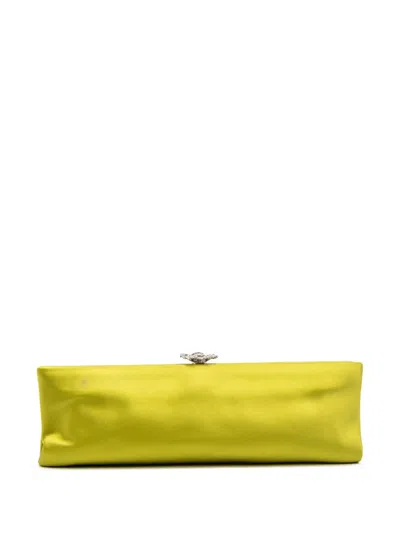 Pre-owned Chanel 2014-2015 Satin Crystal Camellia Evening Frame Clutch Bag In Green