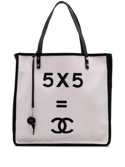 Pre-owned Chanel 2014-2015 Small Canvas Lets Demonstrate Tote Bag In White