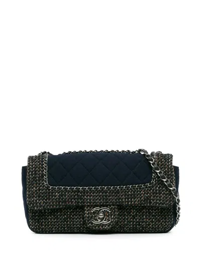 Pre-owned Chanel 2014-2015 Small Jersey Tweed Flap Shoulder Bag In Blue