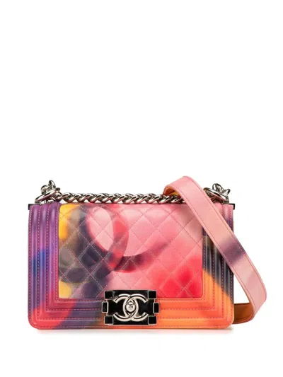 Pre-owned Chanel 2014-2015 Small Lambskin Flower Power Boy Flap Satchel In Multicolour