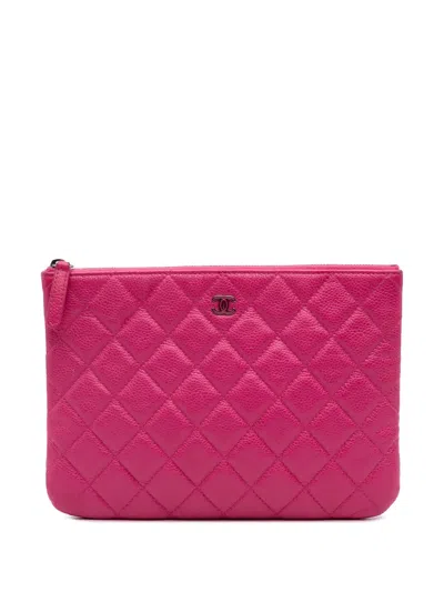 Pre-owned Chanel 2014-2015 Small Quilted Caviar O Case Clutch Bag In Pink