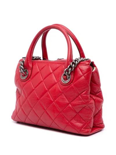 Pre-owned Chanel 2014-2015 Small Quilted Shiny Sheepskin Boy Chained Tote Satchel