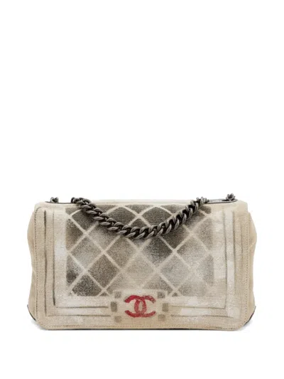 Pre-owned Chanel 2014 Art School Oh My Boy Flap Shoulder Bag In Neutral
