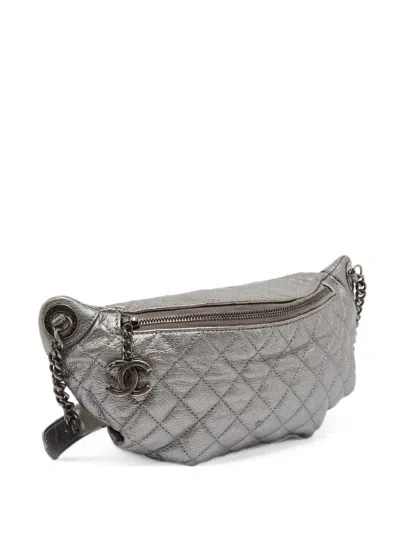 Pre-owned Chanel 2014 Banane Quilted Belt Bag In Silver