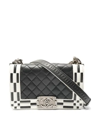 Pre-owned Chanel 2014 Boy Checkerboard Shoulder Bag In Black