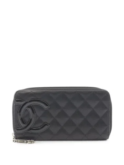 Pre-owned Chanel 2014 Cambon Line Wallet In Black