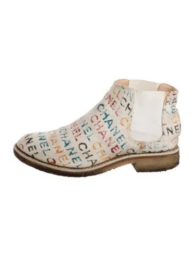 Pre-owned Chanel 2014 Canvas Chelsea Boots In Neutrals